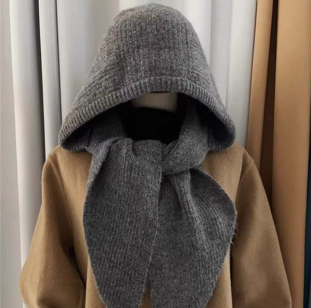 Knit Hooded Scarf Shawl